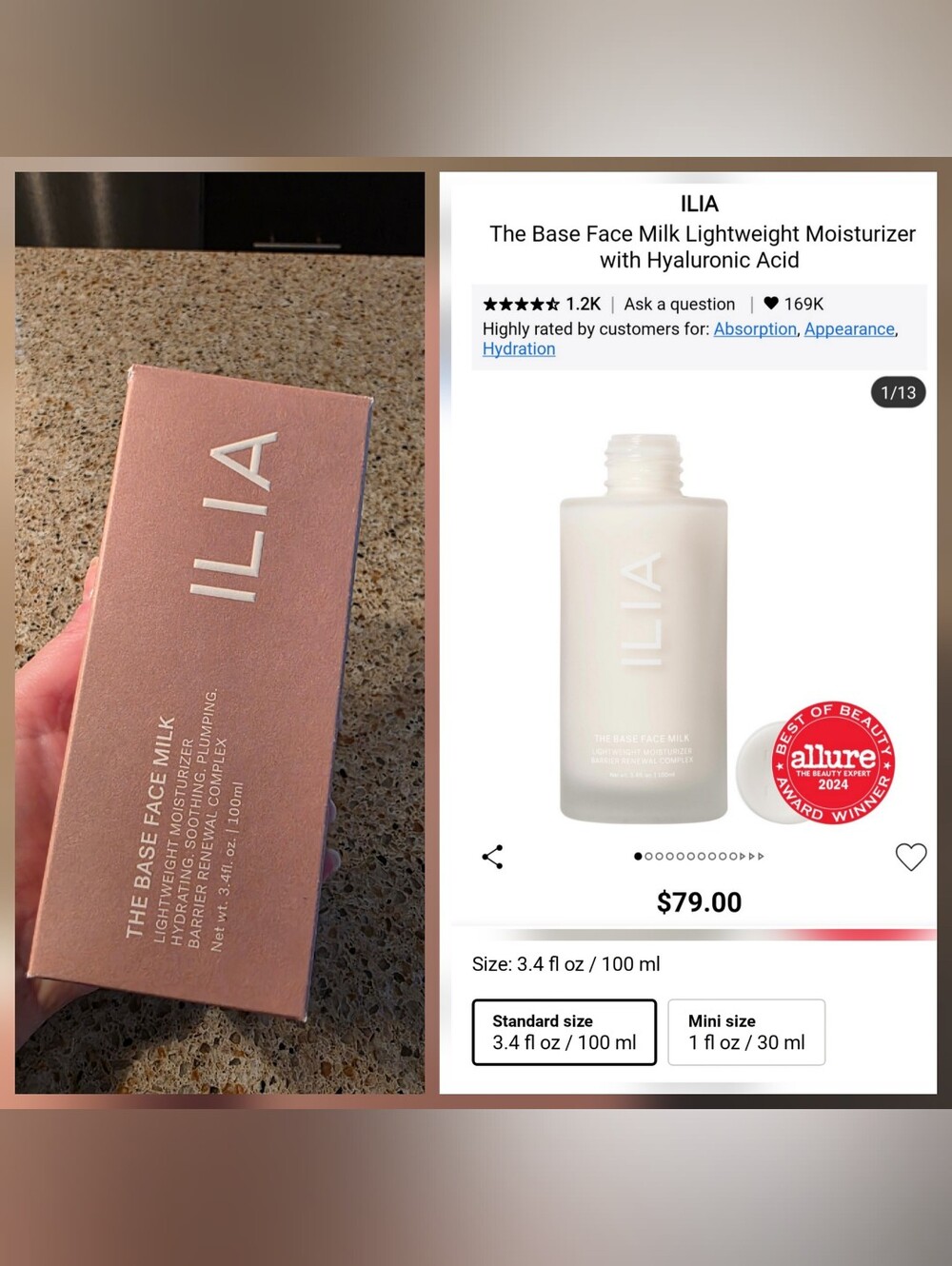 ILIA The Base Face Milk Lightweight Moisturizer — Rose Pink Box